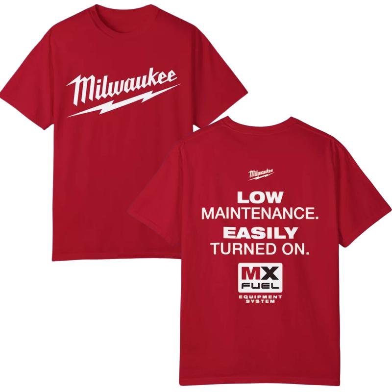 Milwaukee Red Garment Dyed T-shirt, Low Maintenance Easily Turned On Tee, Milwaukee Tools Shirt, Gift For Men, Top Menswear