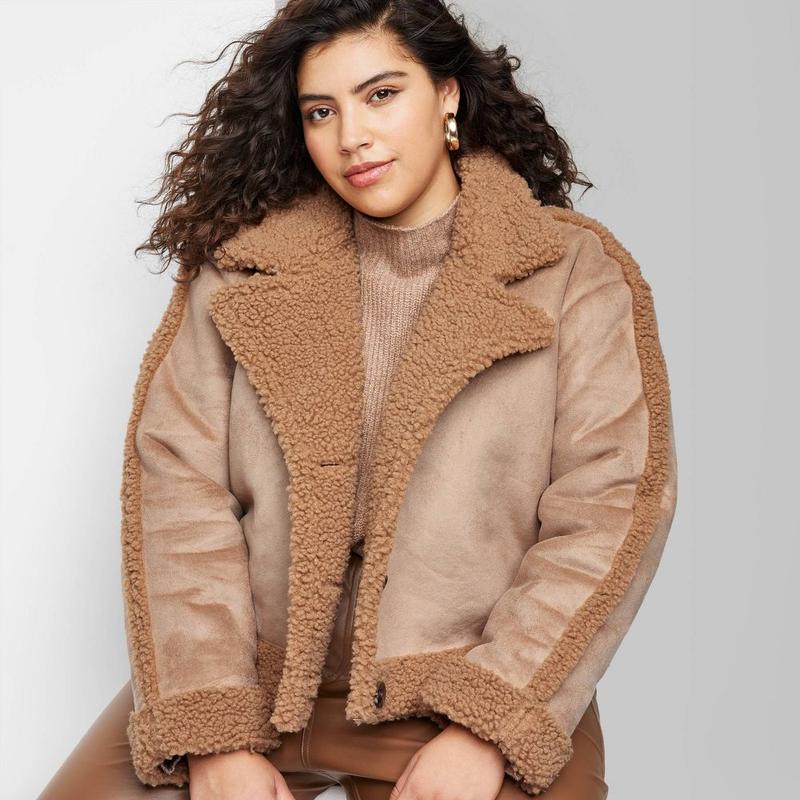 Wild Fable Women's Button Up Winter Faux Shearling Jacket