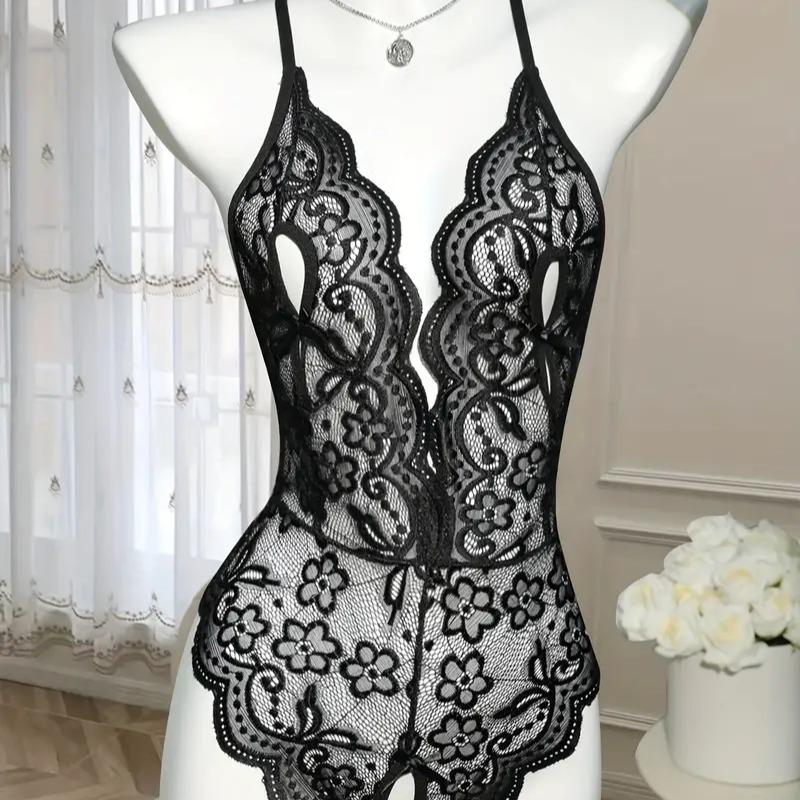 Deep V Lace Backless Bodysuit, Without Lingerie & Underpants, Women's Sexy Clothing