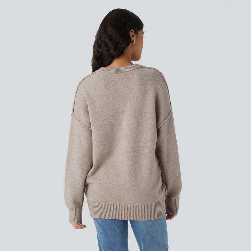 Halara Round Neck Dropped Shoulder Long Sleeve Casual Sweater