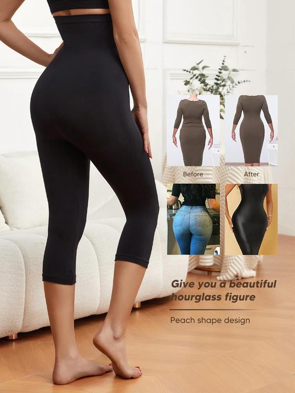 Women's Solid High Waist Seamless Shapewear Capri Leggings, Women's Summer Clothes, Minimalist High Stretch Body Sculpting High Rise Capris, Fashion Women's Shapewear Bottoms for Summer