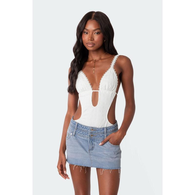 Textured Cut Out Bodysuit