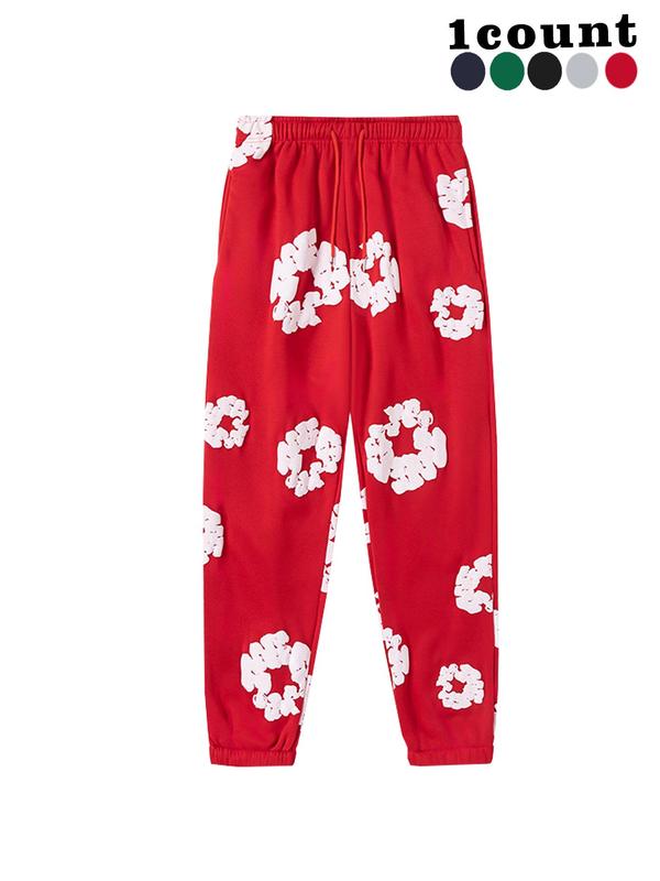 Women's Floral Print Drawstring Waist Sweatpants, Casual Comfy Warm Jogger Pants for Fall & Winter, Women's Trousers for Daily Wear