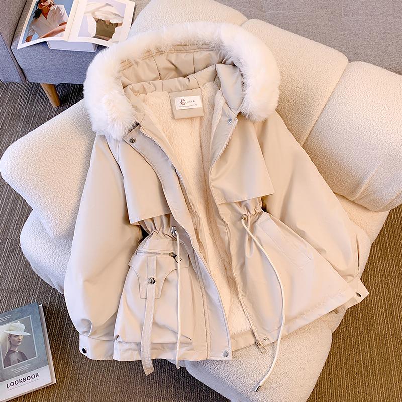 [HOT SALE] Down Cotton Dress Women's ShorLarge Fur Collar Style Overcoming Slim WaistFashion Casual Coat