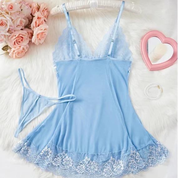 Lace print comfortable pajamas Slim waist sexy lingerie dress Embroidered sexy bow pajamas