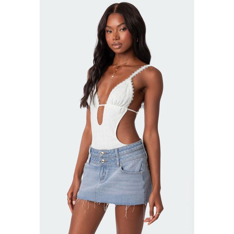 Textured Cut Out Bodysuit