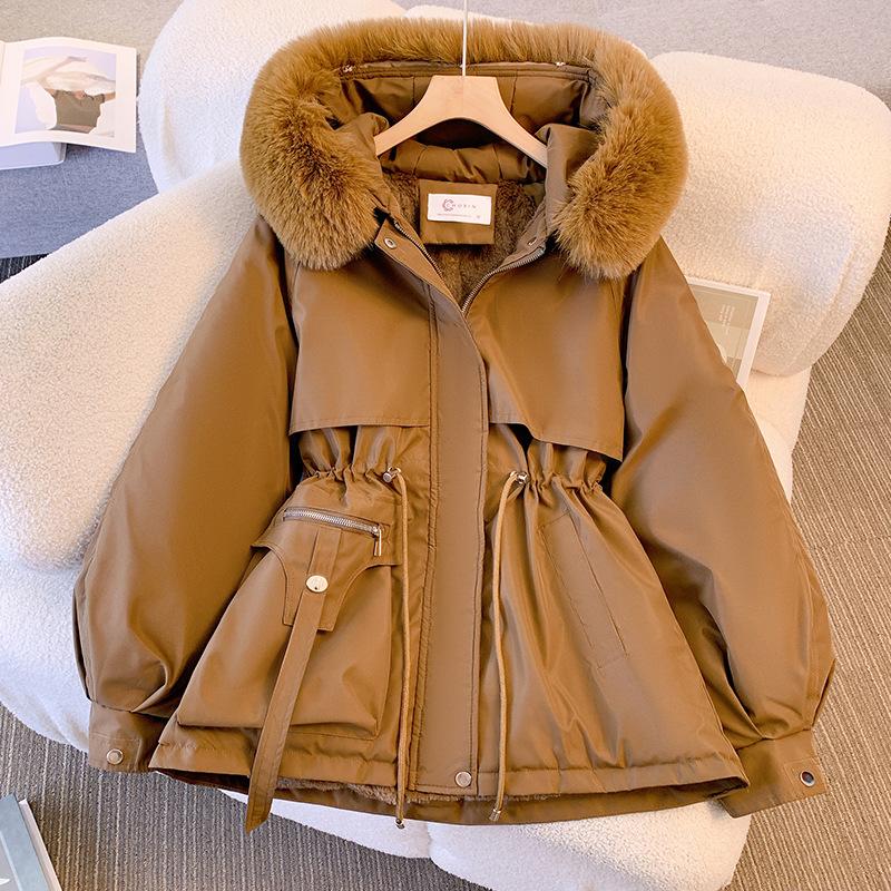 [HOT SALE] Down Cotton Dress Women's ShorLarge Fur Collar Style Overcoming Slim WaistFashion Casual Coat