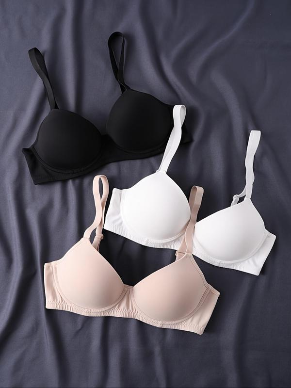 Women's Solid Wireless Push Up Bra, Adjustable Strap Bra, Soft Comfortable Breathable Lingerie for Daily Wear