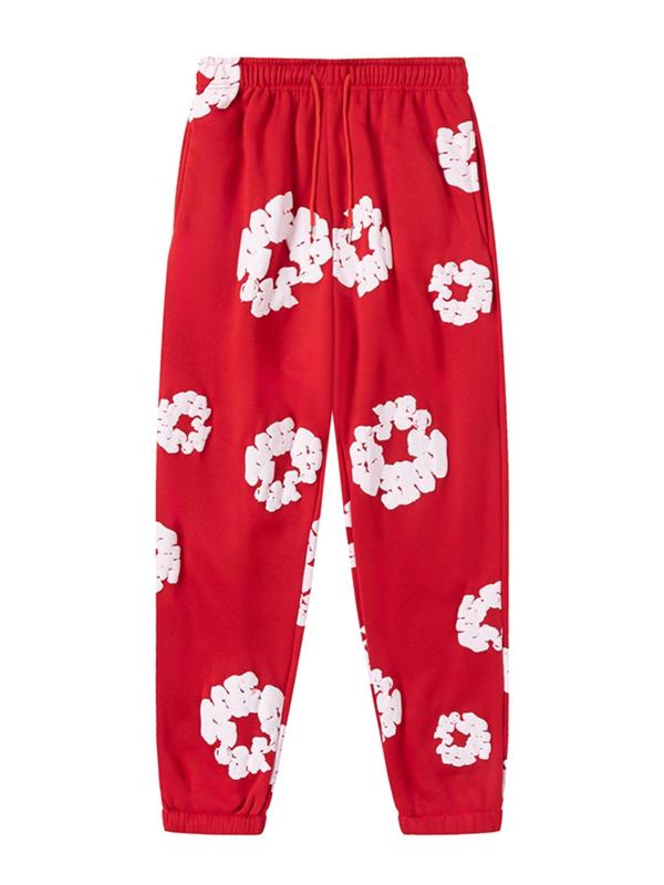 Women's Floral Print Drawstring Waist Sweatpants, Casual Comfy Warm Jogger Pants for Fall & Winter, Women's Trousers for Daily Wear