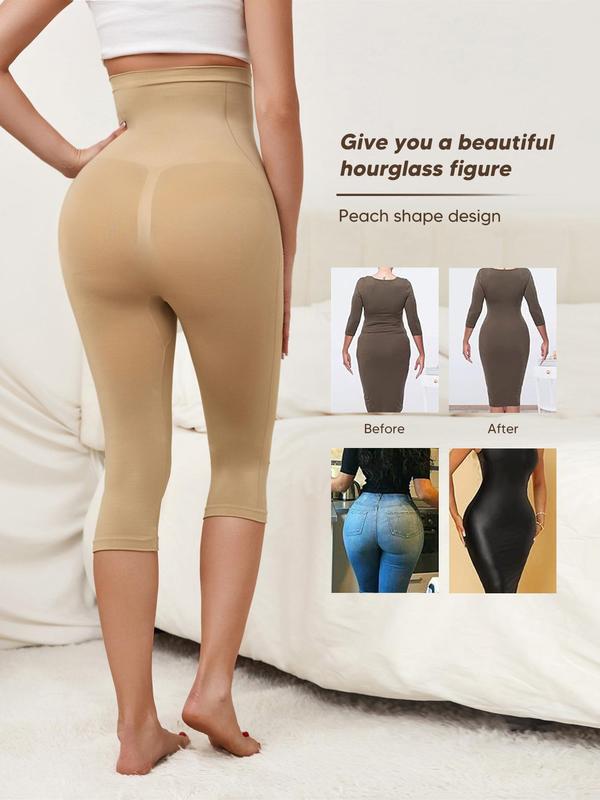 Women's Solid High Waist Seamless Shapewear Capri Leggings, Women's Summer Clothes, Minimalist High Stretch Body Sculpting High Rise Capris, Fashion Women's Shapewear Bottoms for Summer