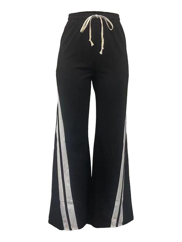 Women's Side Stripe Drawstring Waist Wide Leg Pants, Casual High Waist Trousers for Daily Outdoor Wear, Ladies Bottoms for All Seasons, Going Out Outfits 2024