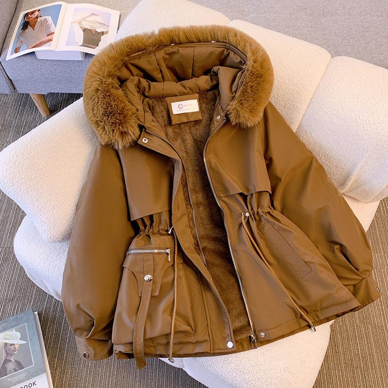 [HOT SALE] Down Cotton Dress Women's ShorLarge Fur Collar Style Overcoming Slim WaistFashion Casual Coat