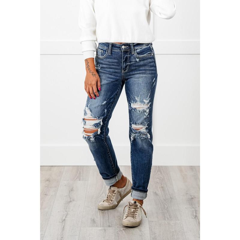 Judy Blue Dream Team Medium Wash Distressed Mid Rise Boyfriend Jeans