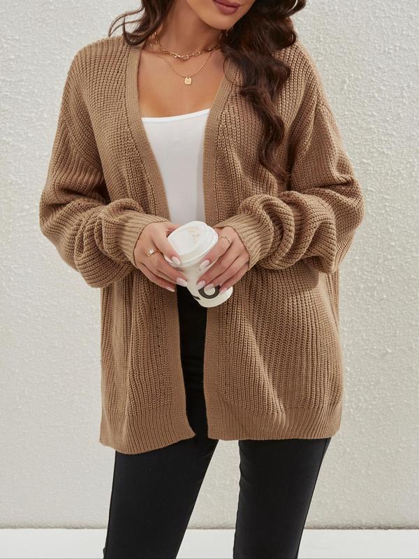 Women's Plain Split Hem Drop Shoulder Cardigan, Casual Long Sleeve Open Front Knitwear for Spring & Fall, Fashion Women's Knit Clothing for Daily Wear