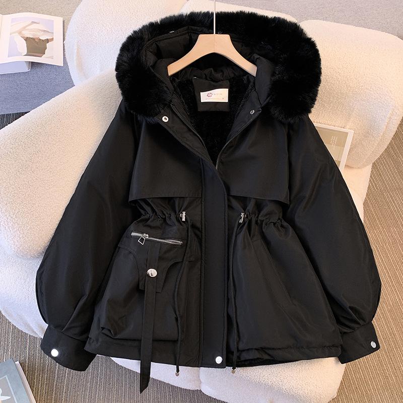 [HOT SALE] Down Cotton Dress Women's ShorLarge Fur Collar Style Overcoming Slim WaistFashion Casual Coat