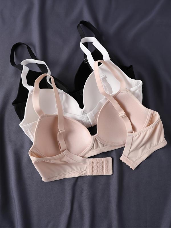 Women's Solid Wireless Push Up Bra, Adjustable Strap Bra, Soft Comfortable Breathable Lingerie for Daily Wear