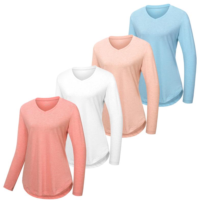 VILIGO 4-Pack Longsleeves Shirts - V-Neck, Basic Soft and Comfortable Tops for Women, Casual Style, Multiple Colors Fabric Womenswear