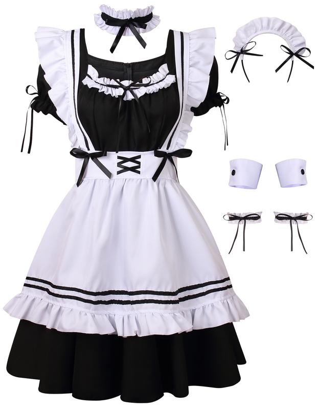 Women's Anime Cosplay Sweetheart Maid French Apron Maid Fancy Dress Costume-8 Pcs Set Womenswear halloween costumes Clothing Elegance plus size