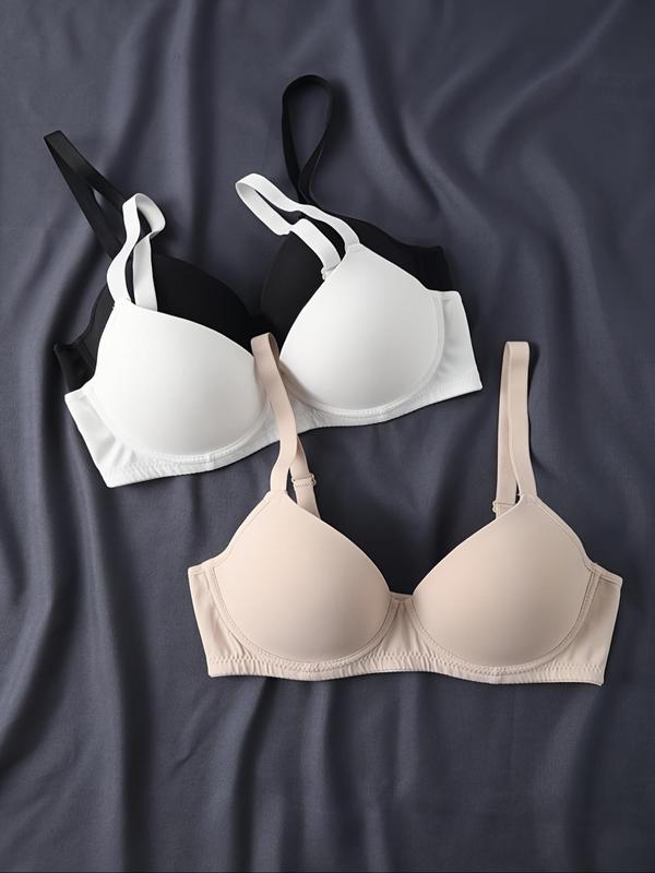 Women's Solid Wireless Push Up Bra, Adjustable Strap Bra, Soft Comfortable Breathable Lingerie for Daily Wear