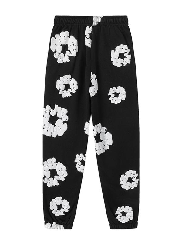 Women's Floral Print Drawstring Waist Sweatpants, Casual Comfy Warm Jogger Pants for Fall & Winter, Women's Trousers for Daily Wear