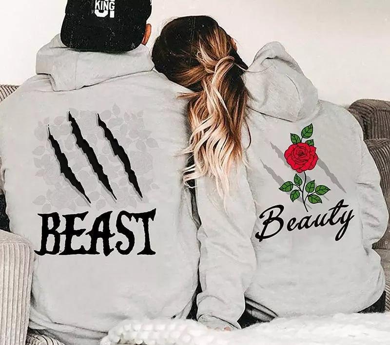 Beauty And Beast Couple Shirt Hoodie, Anniversary Hoodie, Matching Couple Hoodie,  Girlfriend Hoodie, Valentine's Gifts, Valentine's Day Shirt