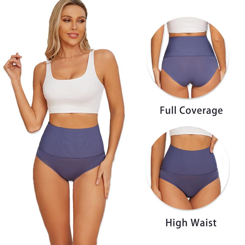 FINETOO High Waisted Seamless Underwear for Women Breatheable Full coverage Briefs No Show Stretch Bikini Panties 4 Pack S-3XL Comfort Fabric