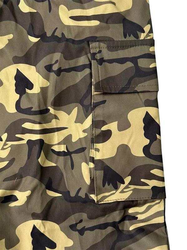 Women's Camo Print Drawstring Zip Up Jumpsuit, Casual Pocket Long Sleeve Collared Jumpsuit for Daily Wear, Ladies Clothes for All Seasons