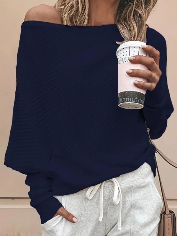 Women's Plain Asymmetrical Hem Boat Neck Batwing Sleeve Sweater, Casual Long Sleeve Jumper, Fall Clothes, Pullover Sweaters Knitwear, Women's Clothing for Daily Wear, Fall Outfits 2024, Clothes Women,  Downtown Girl Clothes