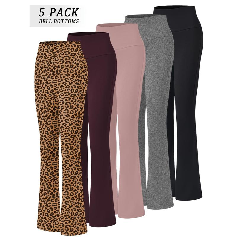 5pcs Women's Ultra-Soft High-Waist Flare Leggings - Tummy Control, Stretchy Bootcut Pants in 2 Colors for Workout & Casual Wear