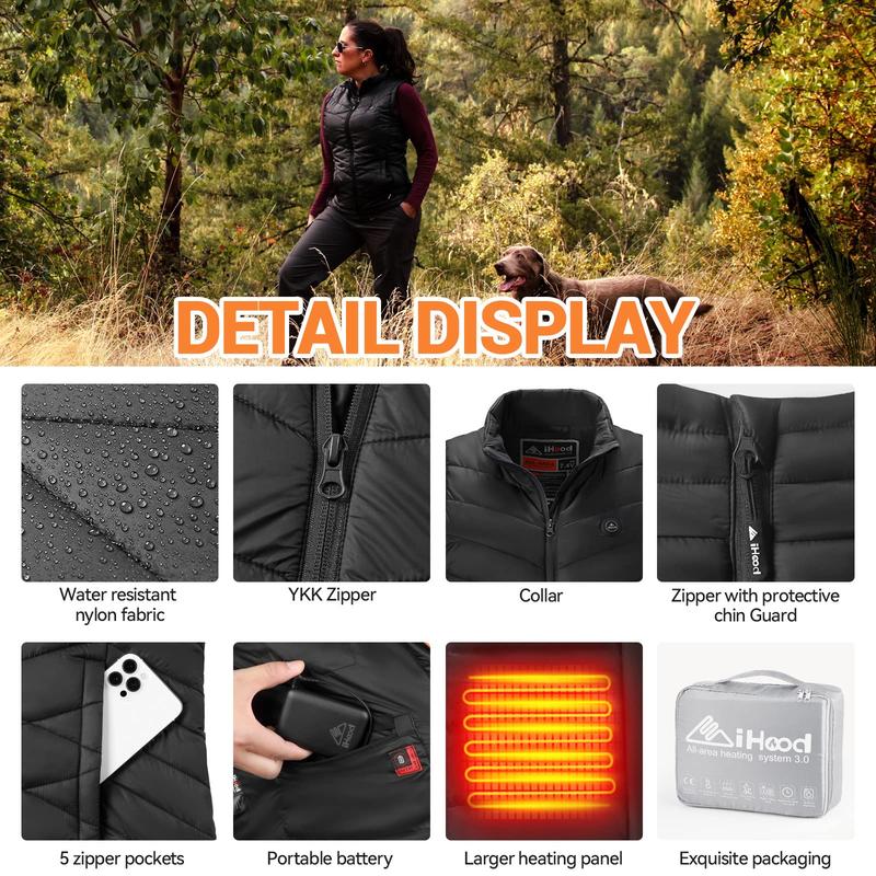 iHood Heated Vest Women with 7.4V battery Pack, Lightweight Electric Stand Collar Heated Vest for Women Zip Padded Gilet