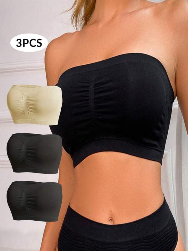 3pcs Women's Push-Up Strapless Bandeau Bra