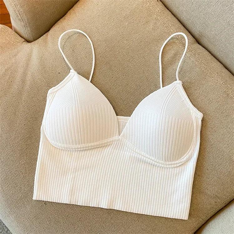 Knitted Binder Chest Woman Tops Spaghetti Strap Corset Crop Camis With Built in Bras Korean Fashion Woman Vest Camisole Underwear Womenswear Breathable Comfort Comfortable Minimalist