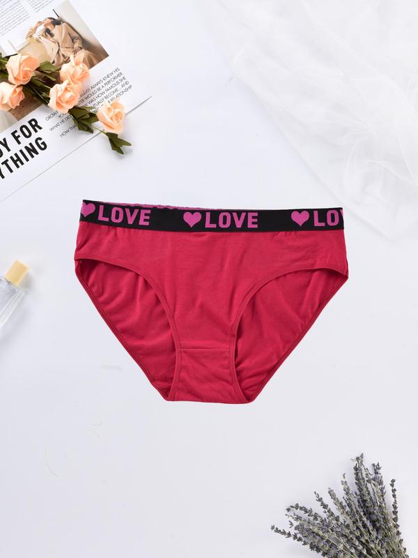  Heart & Letter Print Tape Waist Seamless Knicker, Breathable Comfy Panty for Daily Wear, Women's Underwear for All Seasons