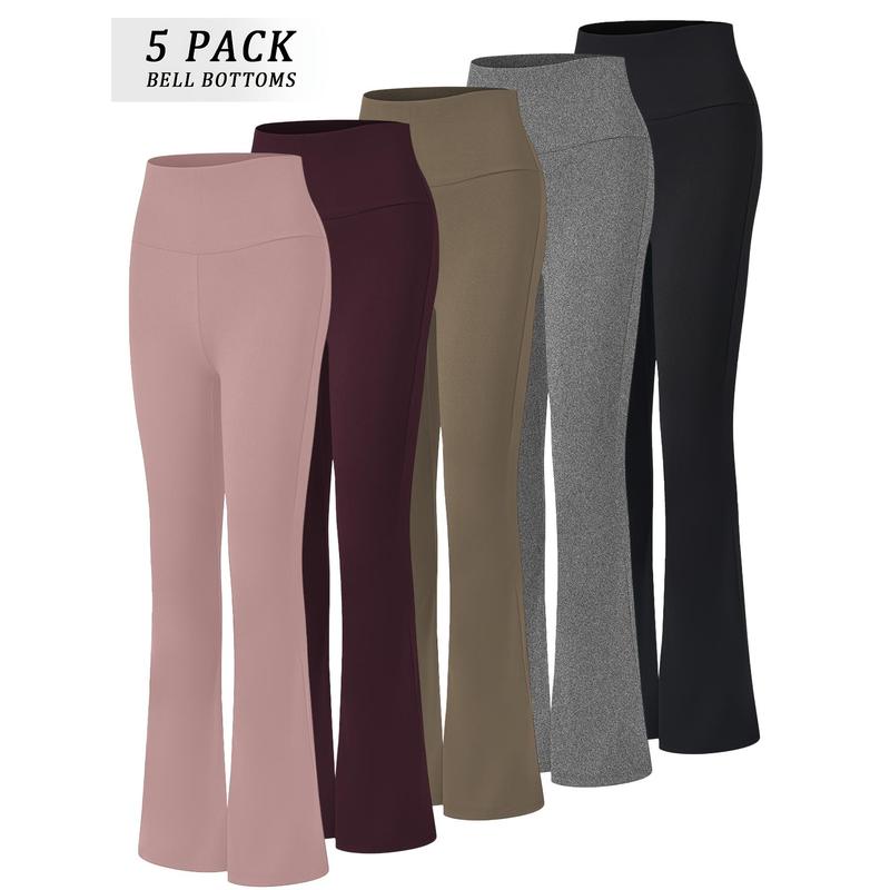 5pcs Women's Ultra-Soft High-Waist Flare Leggings - Tummy Control, Stretchy Bootcut Pants in 2 Colors for Workout & Casual Wear