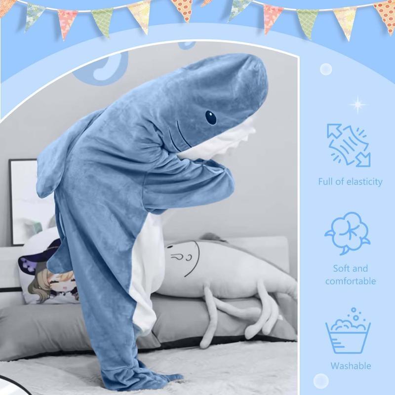 (Black Friday) Wearable Shark Blanket Hoodie Onesie Sleeping Bag Soft Cozy Halloween Costume For Family Loungewear Pajama Comfort Overalls Womenswear Clothing