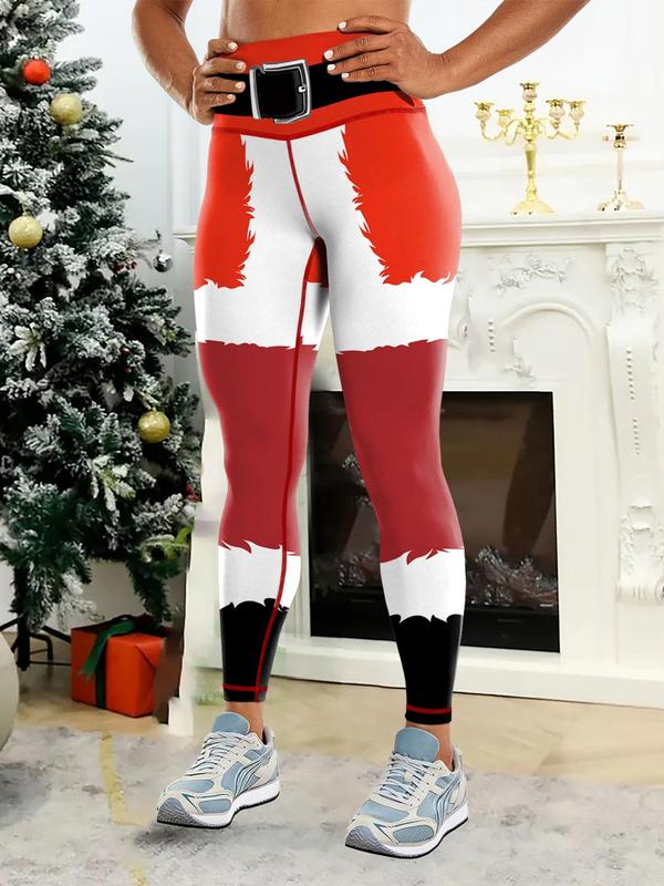 Women's Christmas Print High Waist Leggings, Casual Comfy Breathable Skinny Pants for Daily Wear, Ladies Bottoms for All Seasons