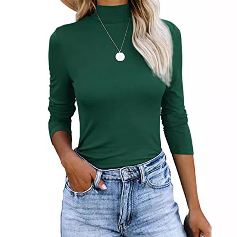 Women's Fashion Autumn Turtleneck 2024 Long Sleeve Shirt Basic Layered Slim Fit Soft Thermal Underwear Top Solid Color