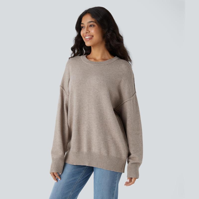 Halara Round Neck Dropped Shoulder Long Sleeve Casual Sweater