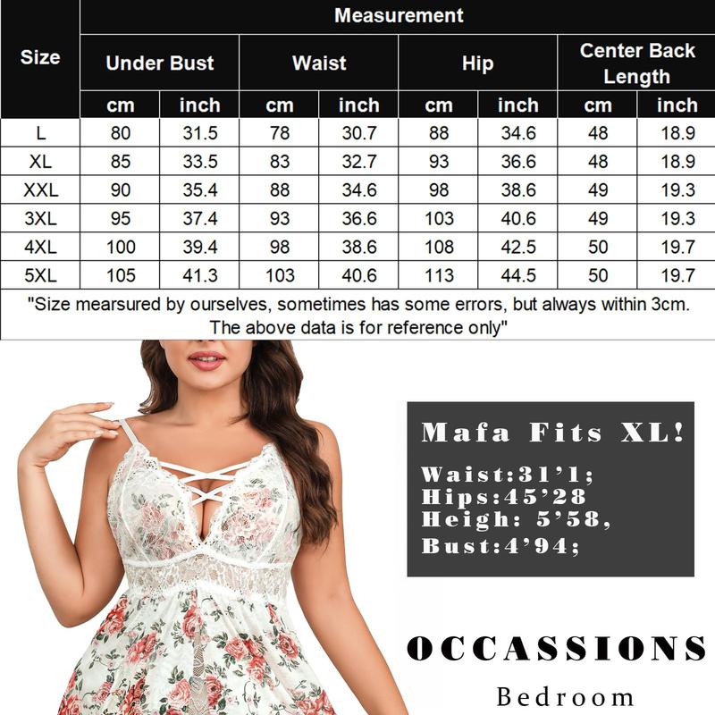 Avidlove Plus Size Hot Soft Womenswear Womens Snap Crotch Lingerie V Neck Lace Nighty Sleepwear L-5XL