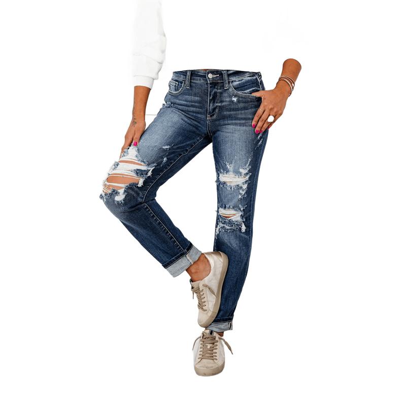 Judy Blue Dream Team Medium Wash Distressed Mid Rise Boyfriend Jeans