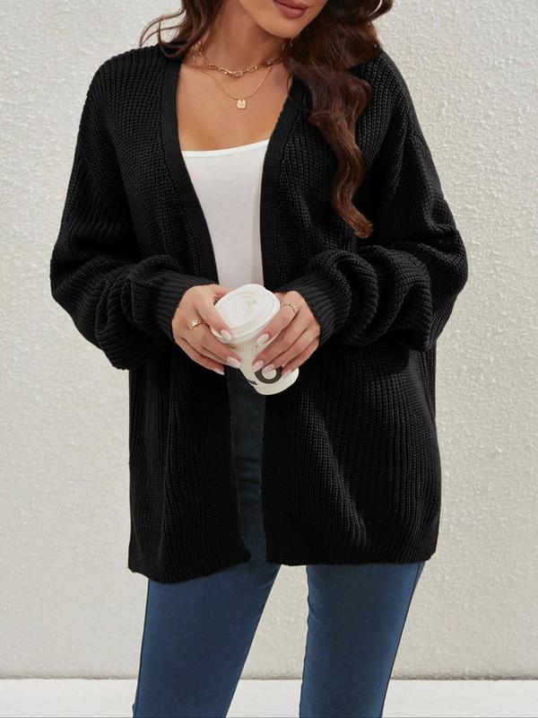 Women's Plain Split Hem Drop Shoulder Cardigan, Casual Long Sleeve Open Front Knitwear for Spring & Fall, Fashion Women's Knit Clothing for Daily Wear