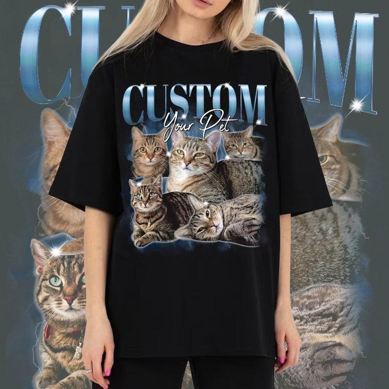 Pet Custom Vintage Washed Shirt, Custom Cat Graphic Unisex T-Shirt, Dog Personalize Bootleg Retro 90's Tee Gift For Her, Pet Lover Shirt Unisex Full Size Top Womenswear