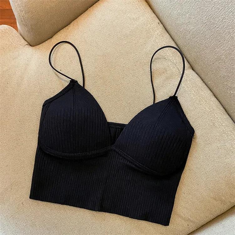 Knitted Binder Chest Woman Tops Spaghetti Strap Corset Crop Camis With Built in Bras Korean Fashion Woman Vest Camisole Underwear Womenswear Breathable Comfort Comfortable Minimalist