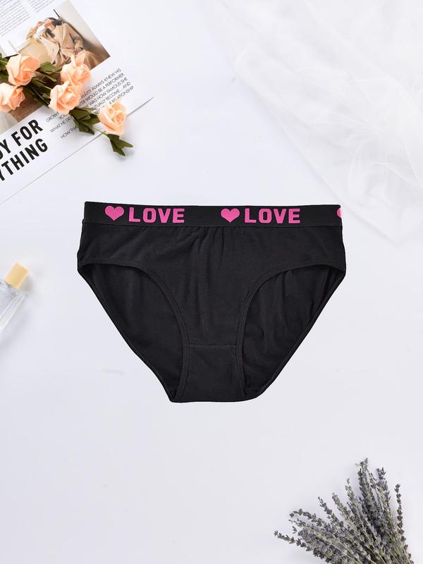  Heart & Letter Print Tape Waist Seamless Knicker, Breathable Comfy Panty for Daily Wear, Women's Underwear for All Seasons