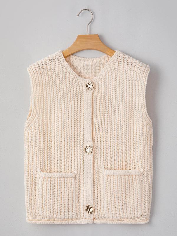 Women's Plain Button Front Pocket Vest, Casual Sleeveless  Jumper Vest for Fall & Winter, Fashion Women's Knitwear for Daily Wear