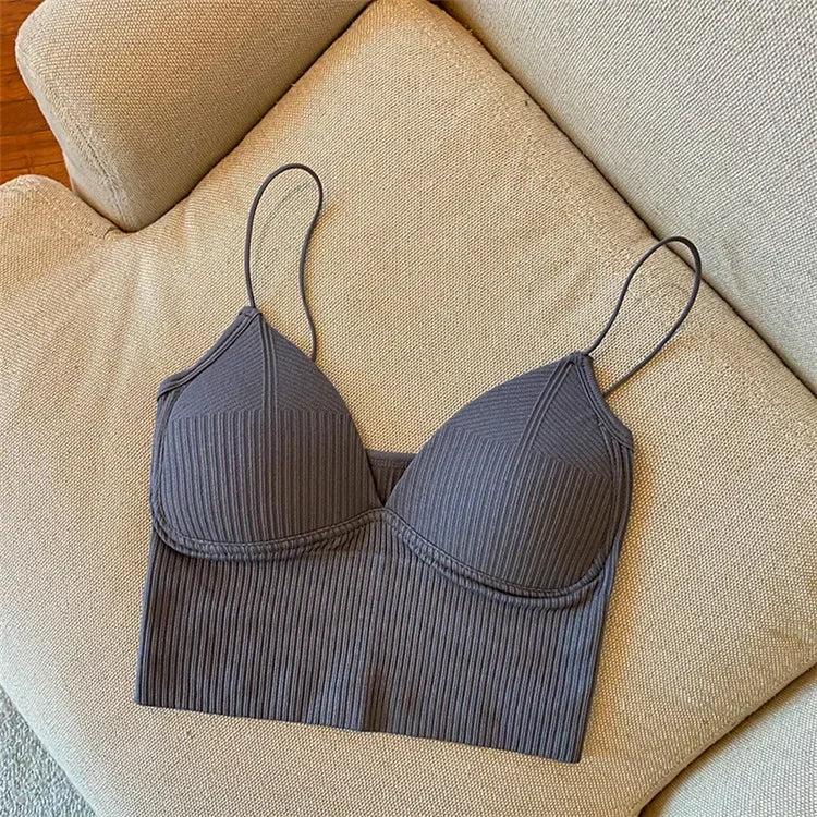 Knitted Binder Chest Woman Tops Spaghetti Strap Corset Crop Camis With Built in Bras Korean Fashion Woman Vest Camisole Underwear Womenswear Breathable Comfort Comfortable Minimalist