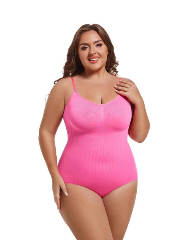 Plus Size Adjustable Strap Shapewear Bodysuit, Summer Clothes Women, Solid Cami Compression Bodysuit for Daily Wear, Basic Women's Shapewear for Summer, Comfort Minimalist Womenswear, Lady Underwear, Plus Size Clothes, Plus Size Fall Clothing 2024