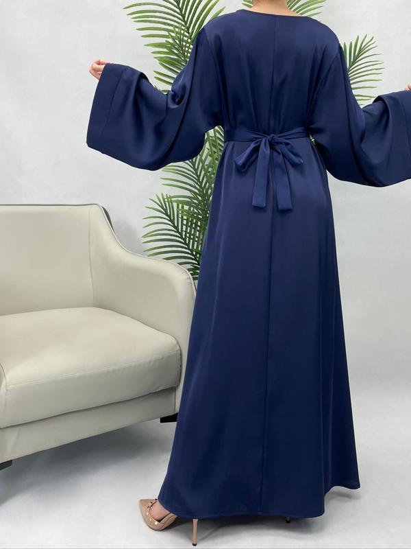 Women's Solid Belted Flounce Sleeve Dress, Elegant Long Sleeve Round Neck Long Dress for Party Holiday Wedding Guest, Ladies Clothes for All Seasons, Fall Clothing Women Longsleeves