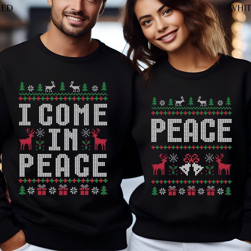 I Come In Peace Couple Sweatshirt, Matching Couple Ugly Crewneck, Unisex Casual Cotton Tops Womenswear