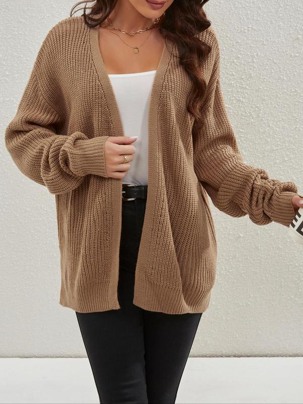 Women's Plain Split Hem Drop Shoulder Cardigan, Casual Long Sleeve Open Front Knitwear for Spring & Fall, Fashion Women's Knit Clothing for Daily Wear